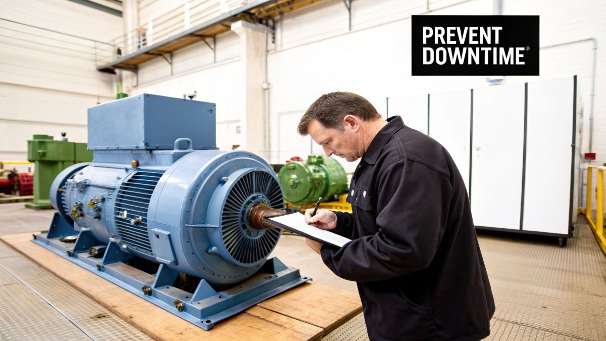 A technician testing the windings of an industrial electric motor