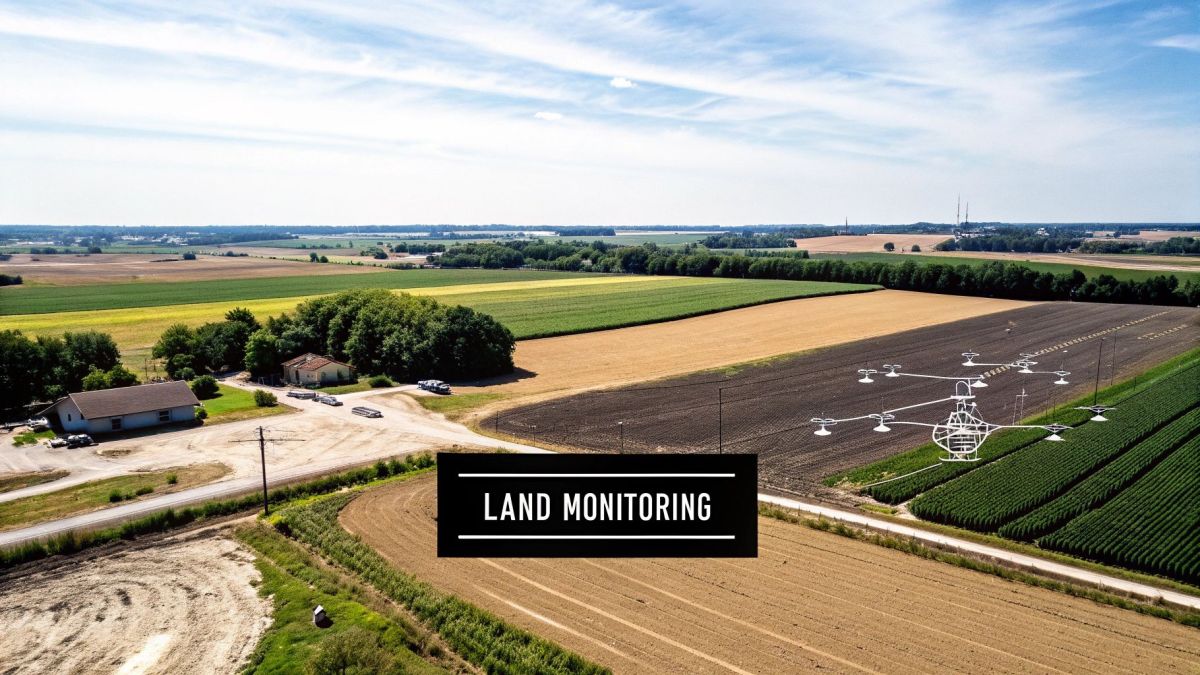 A drone flying over a large construction site, capturing data for a digital map.