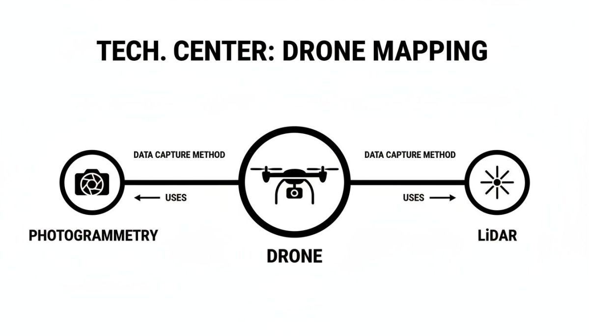Diagram showing drone mapping using photogrammetry and LiDAR data capture methods.