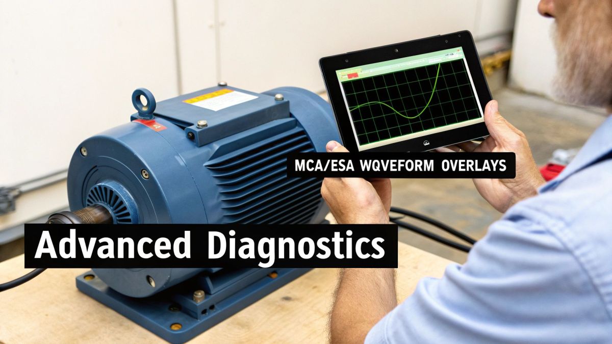 A technician using advanced diagnostic equipment to test an electric motor's internal components.