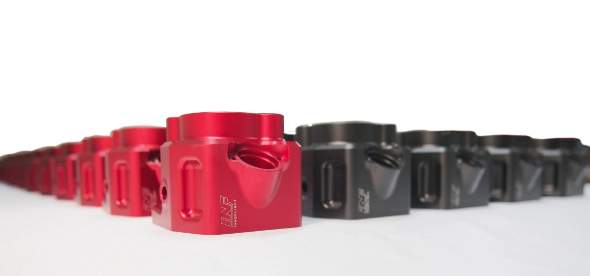 Image of line up of Innoflight International's UAV Engine throttle bodies.