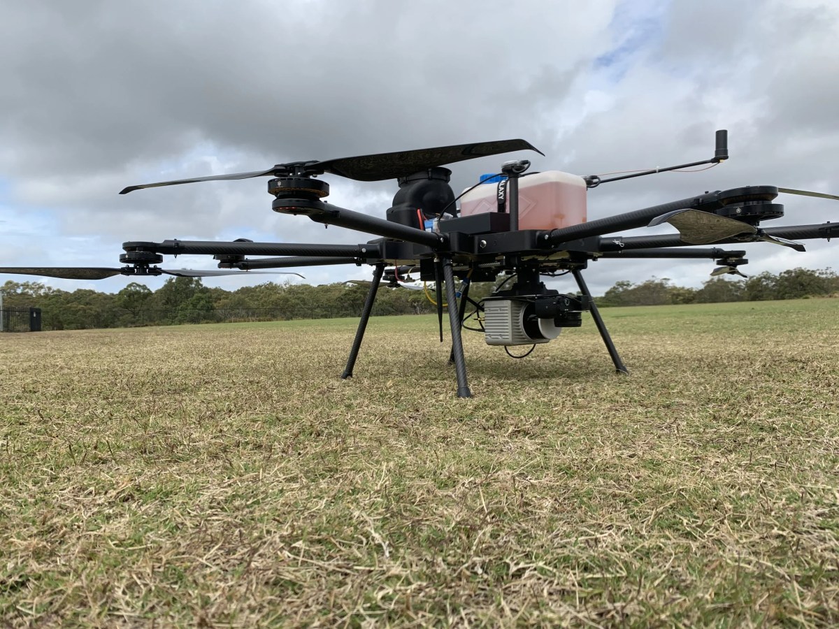 Image of Innoflight International's electric/hybrid ScanLift Orbit UAV with Klau Brumby LiDAR payload.